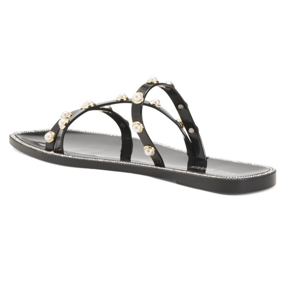 Steve Madden Pearl Embellishment Studded Square Toe Flat Sandals - Picture 2 of 2